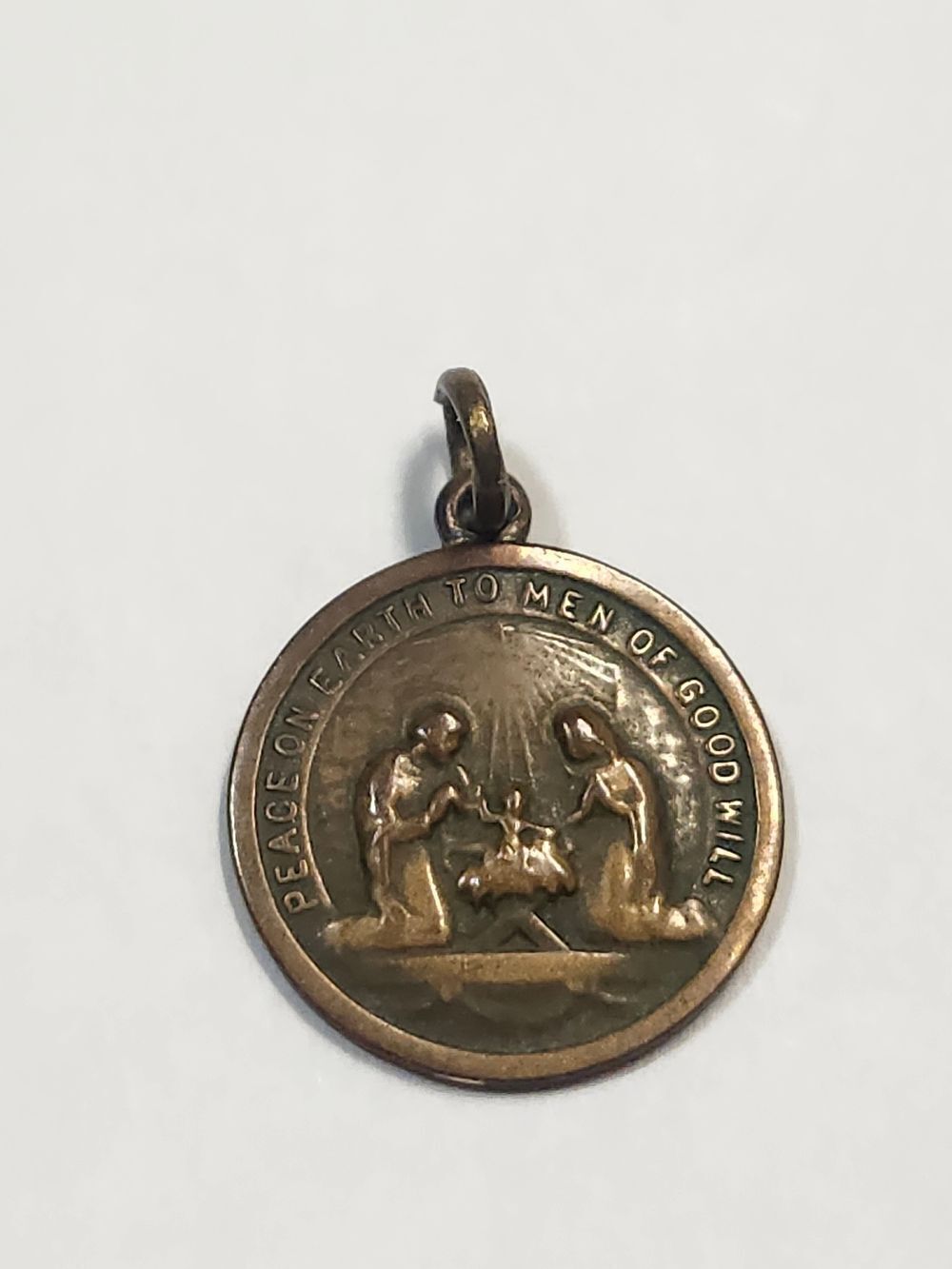 Vintage Religious Medal Holy Family Peace On Earth Men Of Good Will Jesus